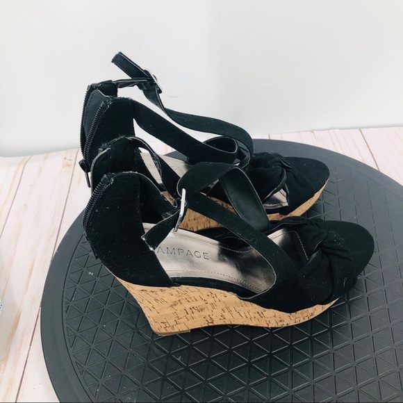 Rampage strap Black cork wedge sandals size 8‎ - Picture 2 of 13